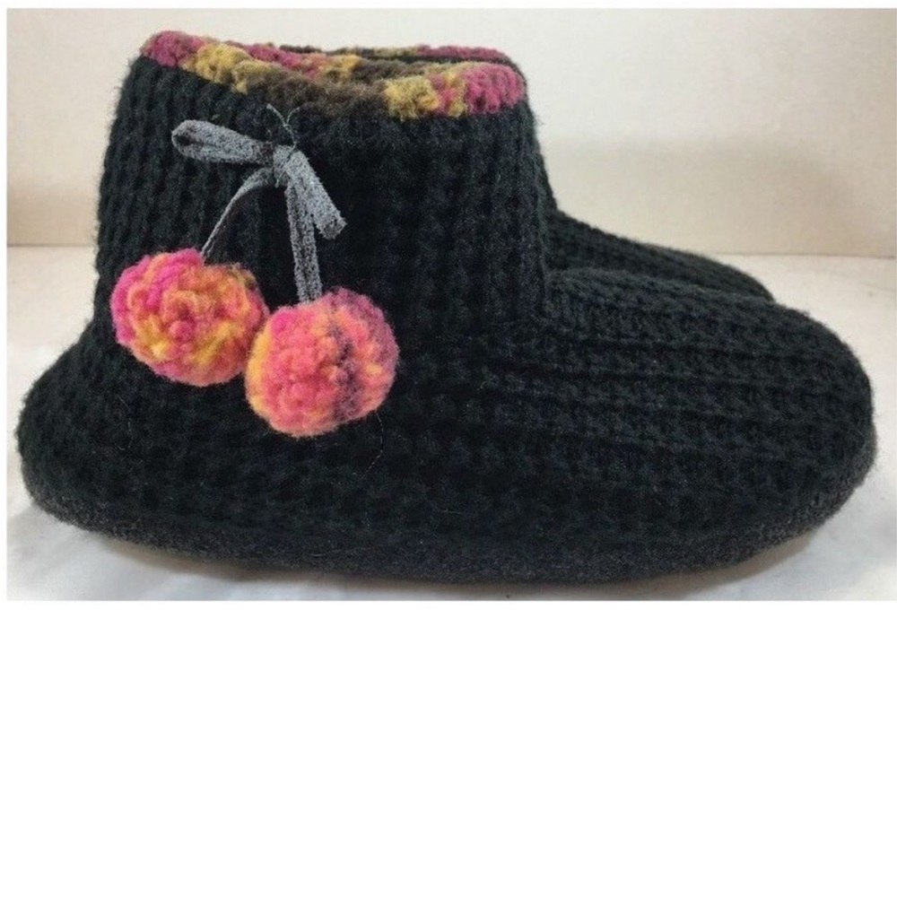 Cuddl Duds Fleece Ankle Bootie Black Slippers NEW